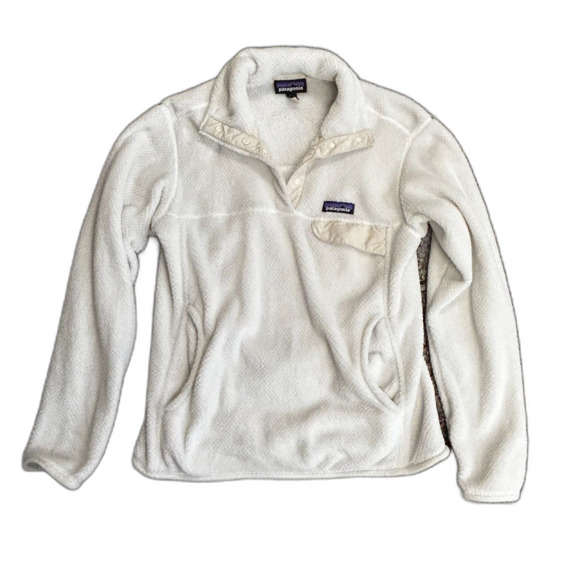 Patagonia Women's Re-Tool Ivory Textured Plush Half Snap Fleece Pullover Size S - Picture 2 of 15